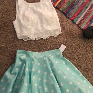 two piece turquoise and white dress